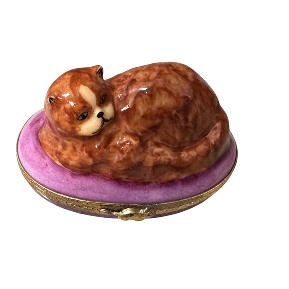 VTG Limoges ND Peint Main Hand-Painted Porcelain Trinket Box Sienna Cat signed - Picture 2 of 16